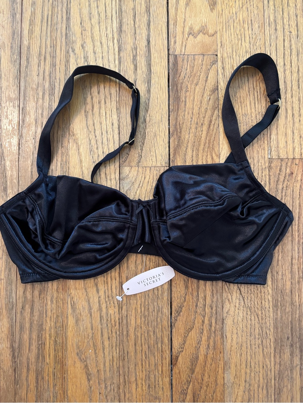 Victoria's Secret Body by Victoria Unlined Perfect Coverage Bra in black satin.